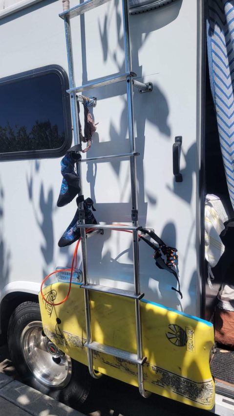 The ladder on my ambulance conversion makes a good drying rack.