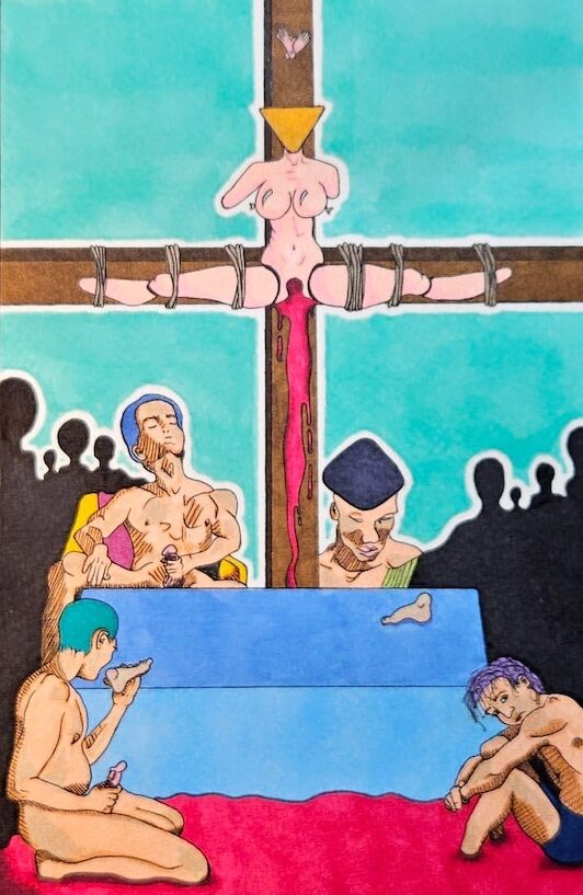 "Linda's Last Supper" drawing by Captain Erica.