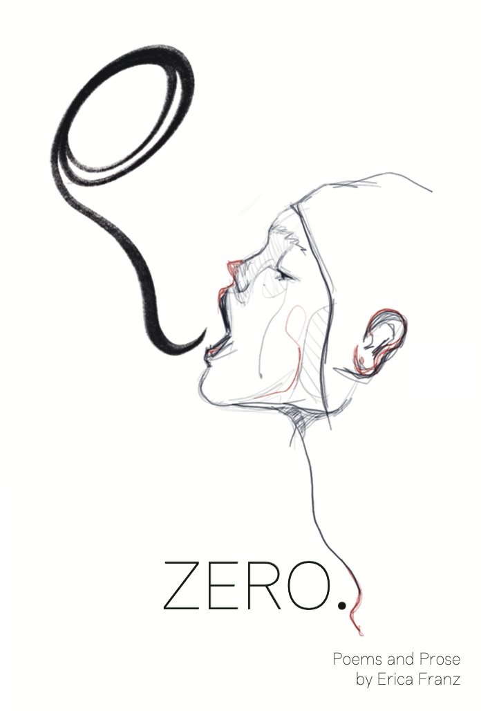 Cover of the book, Zero by Erica Franz, includes an illustration of a face with their mouth open.